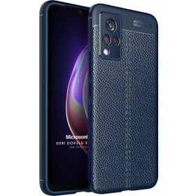 Microsonic Vivo V21 Deri Dokulu Silikon Lacivert Cep Telefonu Kılıfı