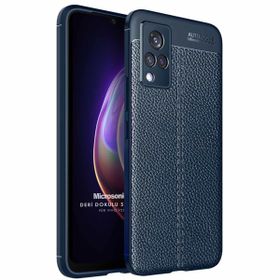 Microsonic Vivo V21 Deri Dokulu Silikon Lacivert Cep Telefonu Kılıfı