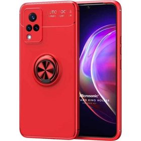 Microsonic Vivo V21 Kickstand Ring Holder Kırmızı Cep Telefonu Kılıfı