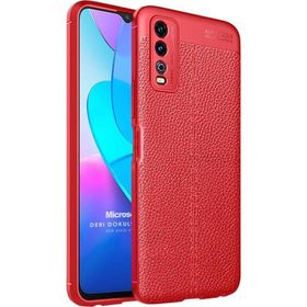 Microsonic Vivo Y11S Deri Dokulu Silikon Kırmızı Cep Telefonu Kılıfı