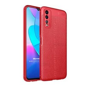 Microsonic Vivo Y11S Deri Dokulu Silikon Kırmızı Cep Telefonu Kılıfı