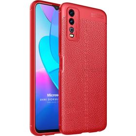 Microsonic Vivo Y11S Deri Dokulu Silikon Kırmızı Cep Telefonu Kılıfı