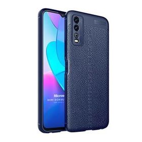 Microsonic Vivo Y11S Deri Dokulu Silikon Lacivert Cep Telefonu Kılıfı