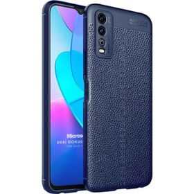 Microsonic Vivo Y11S Deri Dokulu Silikon Lacivert Cep Telefonu Kılıfı