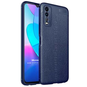 Microsonic Vivo Y11S Deri Dokulu Silikon Lacivert Cep Telefonu Kılıfı