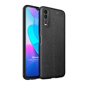 Microsonic Vivo Y11S Deri Dokulu Silikon Siyah Cep Telefonu Kılıfı
