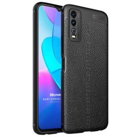 Microsonic Vivo Y11S Deri Dokulu Silikon Siyah Cep Telefonu Kılıfı