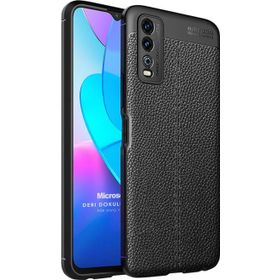 Microsonic Vivo Y11S Deri Dokulu Silikon Siyah Cep Telefonu Kılıfı