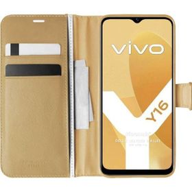 Microsonic Vivo Y16 Delux Leather Wallet Gold Cep Telefonu Kılıfı