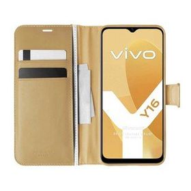 Microsonic Vivo Y16 Delux Leather Wallet Gold Cep Telefonu Kılıfı