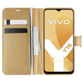 Microsonic Vivo Y16 Delux Leather Wallet Gold Cep Telefonu Kılıfı