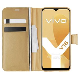 Microsonic Vivo Y16 Delux Leather Wallet Gold Cep Telefonu Kılıfı