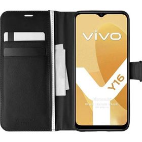 Microsonic Vivo Y16 Delux Leather Wallet Siyah Cep Telefonu Kılıfı