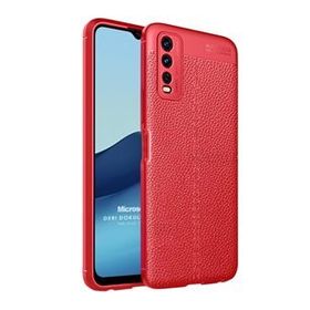 Microsonic Vivo Y20 Deri Dokulu Silikon Kırmızı Cep Telefonu Kılıfı