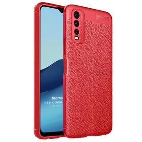 Microsonic Vivo Y20 Deri Dokulu Silikon Kırmızı Cep Telefonu Kılıfı