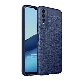 Microsonic Vivo Y20 Deri Dokulu Silikon Lacivert Cep Telefonu Kılıfı