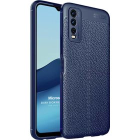 Microsonic Vivo Y20 Deri Dokulu Silikon Lacivert Cep Telefonu Kılıfı