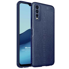 Microsonic Vivo Y20 Deri Dokulu Silikon Lacivert Cep Telefonu Kılıfı
