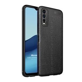 Microsonic Vivo Y20 Deri Dokulu Silikon Siyah Cep Telefonu Kılıfı