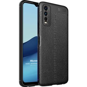 Microsonic Vivo Y20 Deri Dokulu Silikon Siyah Cep Telefonu Kılıfı