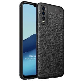 Microsonic Vivo Y20 Deri Dokulu Silikon Siyah Cep Telefonu Kılıfı