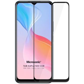 Microsonic Vivo Y33S Tam Kaplayan Temperli Siyah Cam Ekran Koruyucu