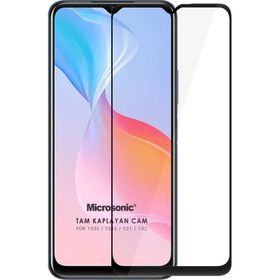 Microsonic Vivo Y33S Tam Kaplayan Temperli Siyah Cam Ekran Koruyucu