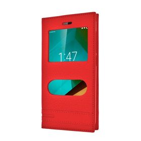 Microsonic Vodafone Smart Style 7 Gizli Mıknatıslı Dual View Delux Kırmızı Kılıf