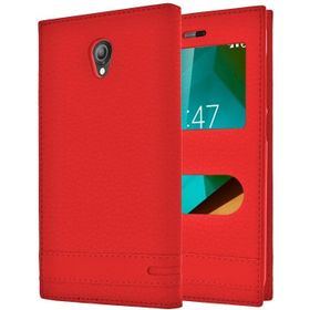 Microsonic Vodafone Smart Style 7 Gizli Mıknatıslı Dual View Delux Kırmızı Kılıf
