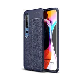 Microsonic Xiaomi Mi 10 Pro Deri Dokulu Silikon Lacivert Kılıf