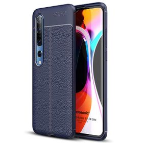 Microsonic Xiaomi Mi 10 Pro Deri Dokulu Silikon Lacivert Kılıf