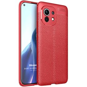 Microsonic Xiaomi Mi 11 Deri Dokulu Silikon Kırmızı Kılıf