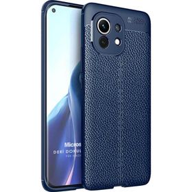 Microsonic Xiaomi Mi 11 Deri Dokulu Silikon Lacivert Kılıf