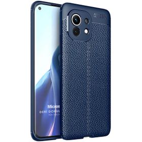 Microsonic Xiaomi Mi 11 Deri Dokulu Silikon Lacivert Kılıf