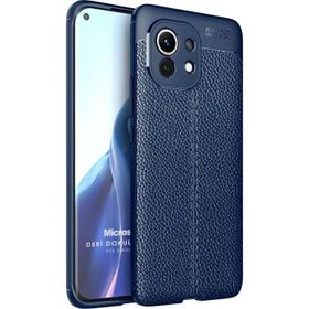 Microsonic Xiaomi Mi 11 Deri Dokulu Silikon Lacivert Kılıf