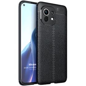 Microsonic Xiaomi Mi 11 Deri Dokulu Silikon Siyah Kılıf