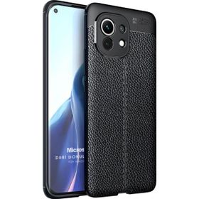 Microsonic Xiaomi Mi 11 Deri Dokulu Silikon Siyah Kılıf