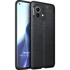 Microsonic Xiaomi Mi 11 Deri Dokulu Silikon Siyah Kılıf