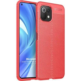 Microsonic Xiaomi Mi 11 Lite Deri Dokulu Silikon Kırmızı Kılıf