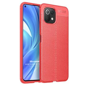 Microsonic Xiaomi Mi 11 Lite Deri Dokulu Silikon Kırmızı Kılıf