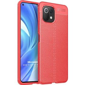 Microsonic Xiaomi Mi 11 Lite Deri Dokulu Silikon Kırmızı Kılıf
