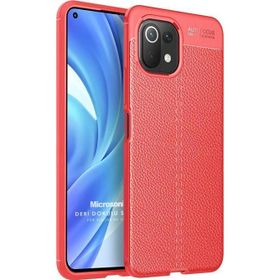Microsonic Xiaomi Mi 11 Lite Deri Dokulu Silikon Kırmızı Kılıf
