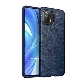 Microsonic Xiaomi Mi 11 Lite Deri Dokulu Silikon Lacivert Kılıf