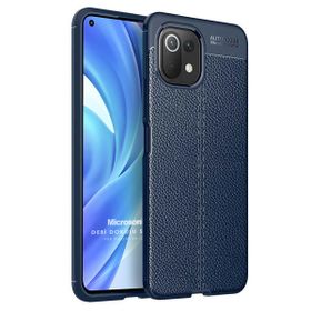 Microsonic Xiaomi Mi 11 Lite Deri Dokulu Silikon Lacivert Kılıf