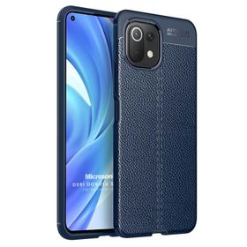 Microsonic Xiaomi Mi 11 Lite Deri Dokulu Silikon Lacivert Kılıf