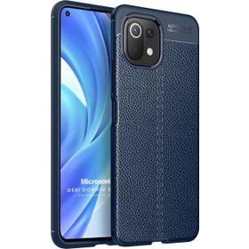 Microsonic Xiaomi Mi 11 Lite Deri Dokulu Silikon Lacivert Kılıf