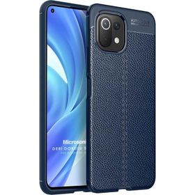 Microsonic Xiaomi Mi 11 Lite Deri Dokulu Silikon Lacivert Kılıf