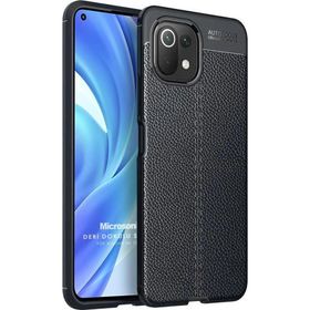 Microsonic Xiaomi Mi 11 Lite Deri Dokulu Silikon Siyah Kılıf