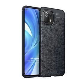 Microsonic Xiaomi Mi 11 Lite Deri Dokulu Silikon Siyah Kılıf