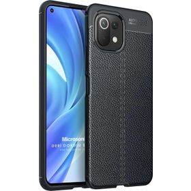 Microsonic Xiaomi Mi 11 Lite Deri Dokulu Silikon Siyah Kılıf